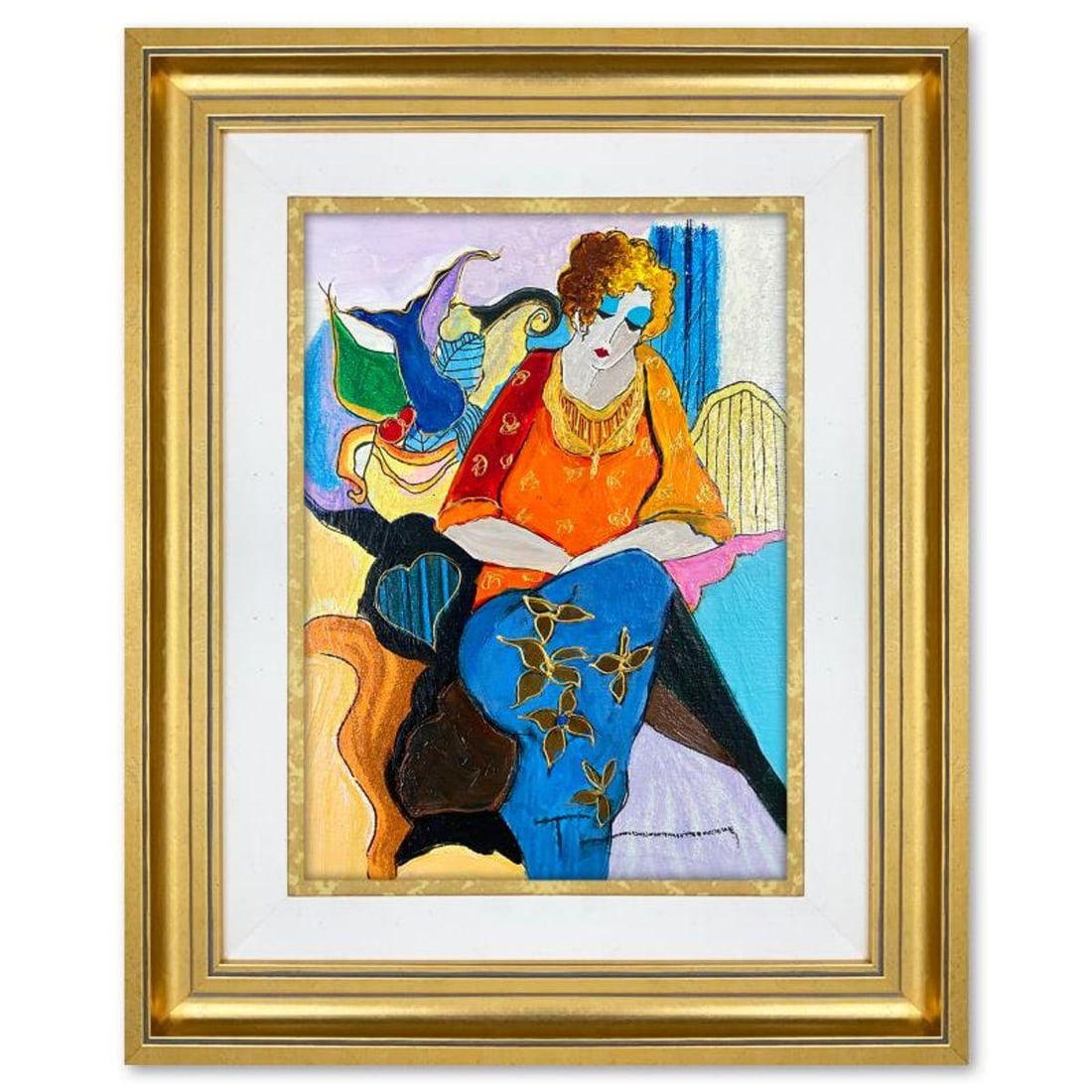 Itzchak Tarkay (1935-2012), "Memorie" Framed One-of-a-Kind Mixed Media Over Paint on Wood, Hand (1 of 2)