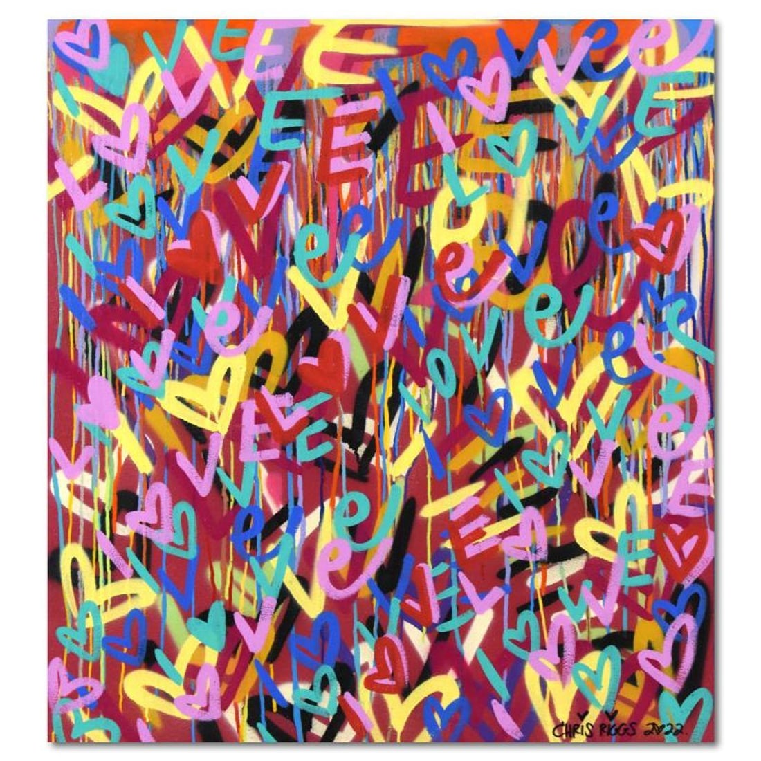 Chris Riggs, "Love" Original Spray Paint Painting on Gallery Wrapped Canvas, Hand Signed with Letter (1 of 2)