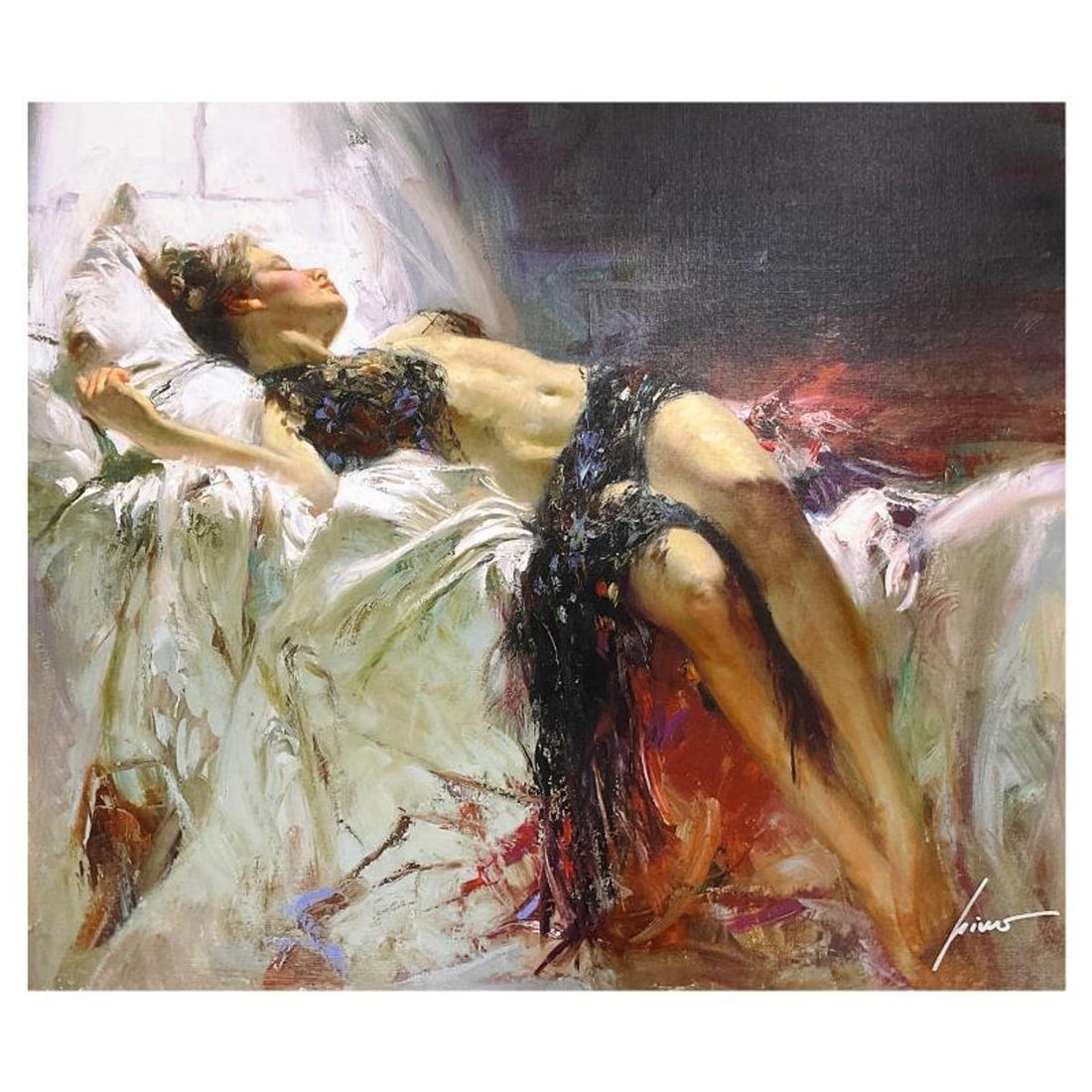 Pino (1939-2010), "Morning Dreams" Limited Edition on Canvas, Numbered and Hand Signed with: Morning Dreams is a limited edition giclee on canvas by Pino (1939-2010), numbered and hand signed by the artist. Includes Certificate of Authenticity. Measures approx. 26" x 30" (image).