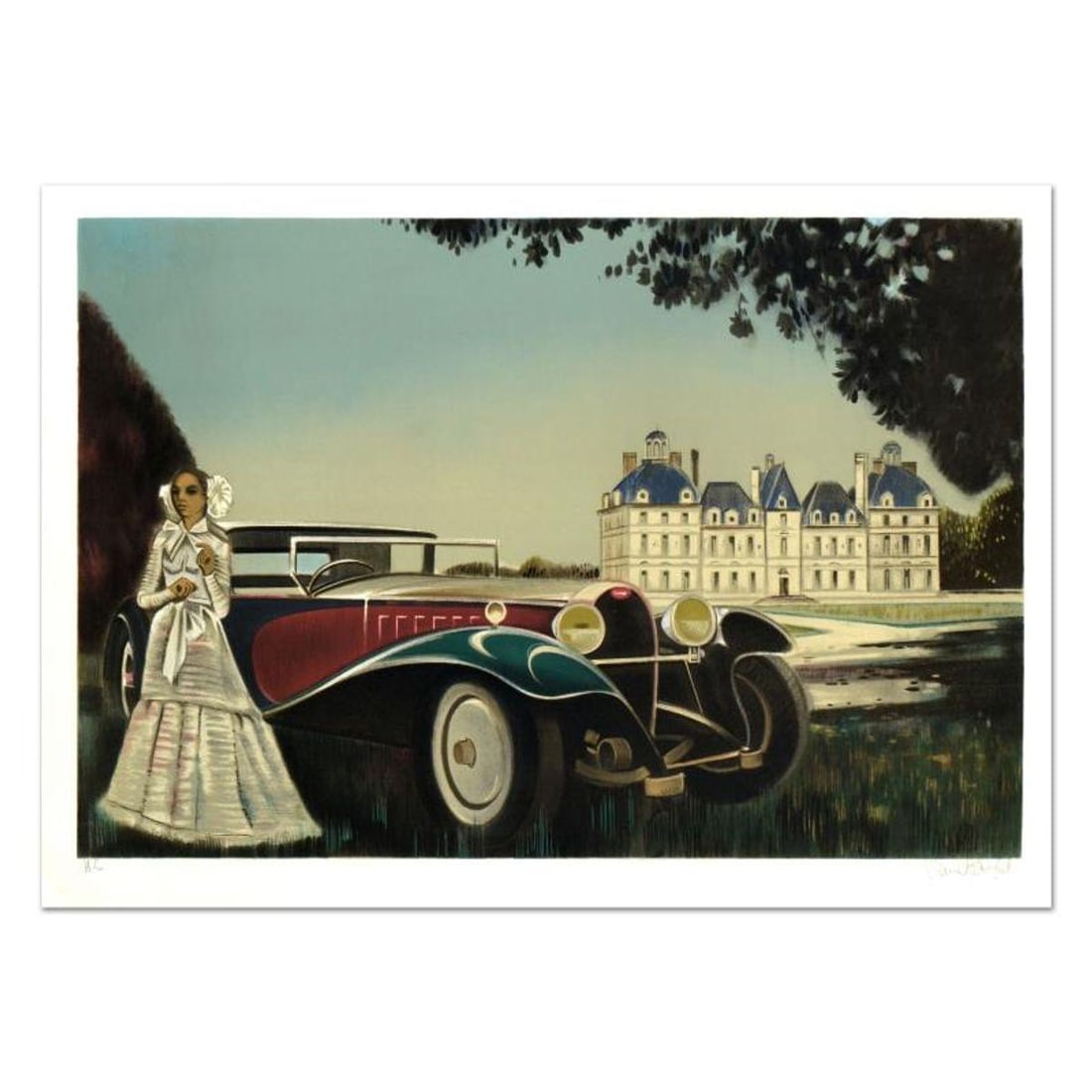Robert Vernet Bonfort, "The Car" Limited Edition Lithograph, Numbered and Hand Signed.: The Car is a limited edition lithograph on paper by Robert Vernet Bonfort, numbered and hand signed by the artist! Measures approx. 29.5" x 21" (border), 27" x 19" (image). Reference#: 93848.