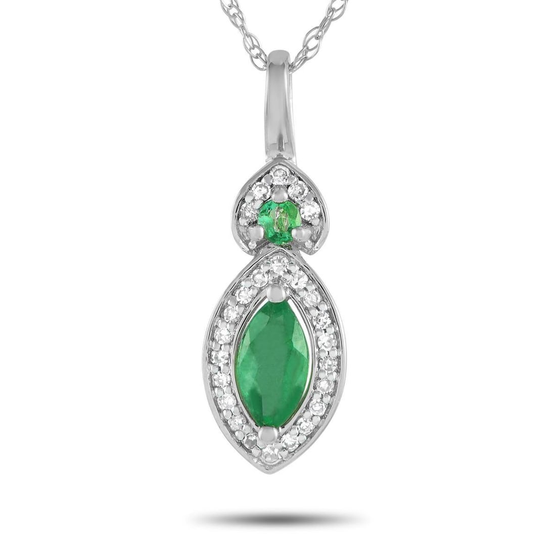 14K WHITE GOLD 0.07CT DIAMOND AND EMERALD PENDANT NECKLACE (1 of 4)