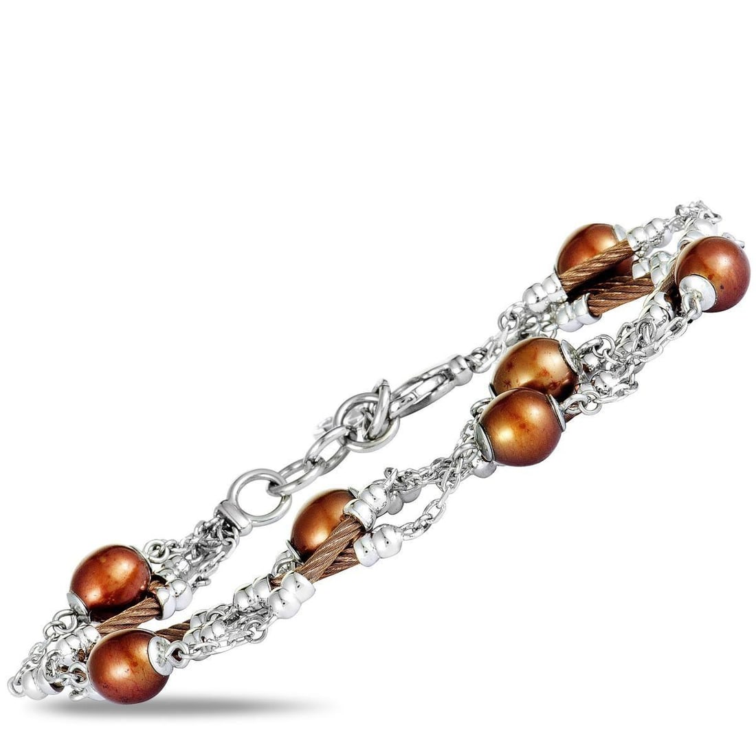 CHARRIOL PEARL STAINLESS STEEL AND BRONZE PVD BROWN PEARLS BRACELET: If you wish to tastefully embellish your ensembles then this extraordinary Pearl bracelet from Charriol is an excellent choice. Wonderfully crafted from stainless steel that is accentuated by bronze P