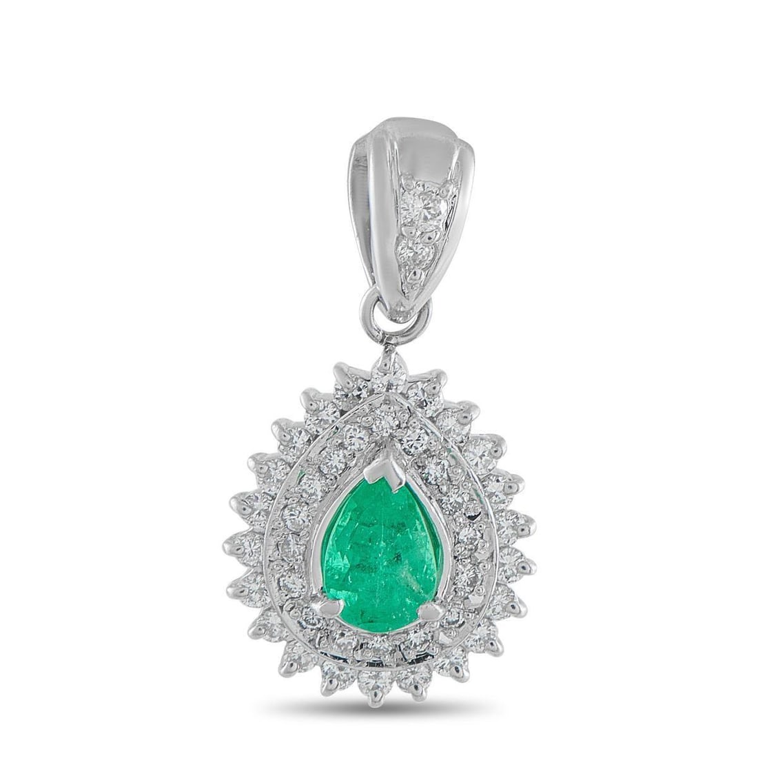 PLATINUM 0.43CT DIAMOND AND EMERALD PENDANT (1 of 3)