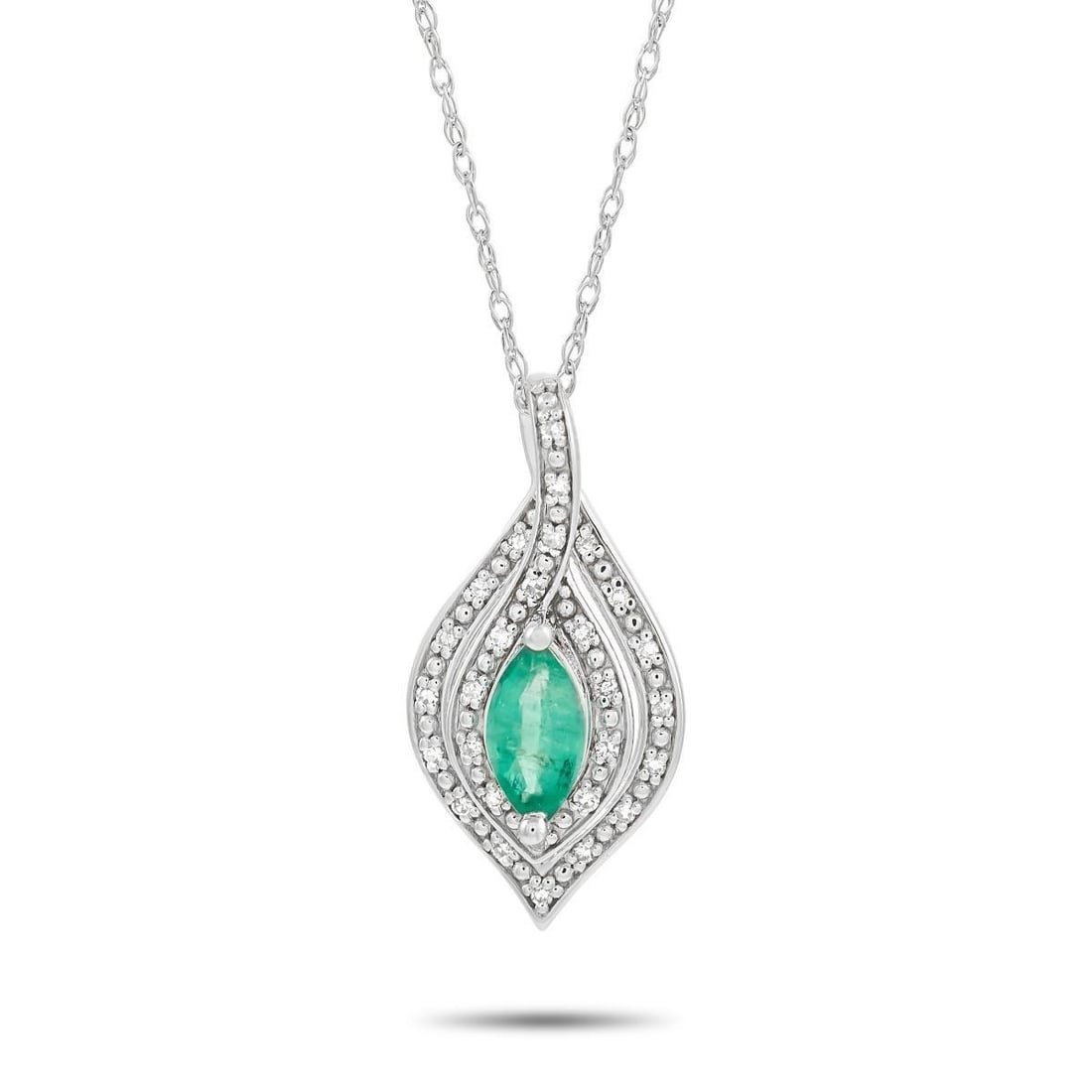 14K WHITE GOLD 0.08 CT DIAMOND AND EMERALD NECKLACE (1 of 4)