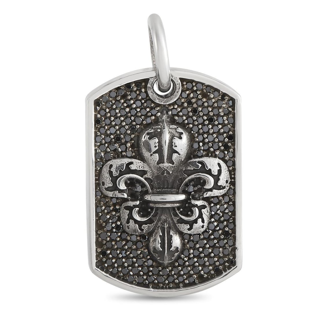 KING BABY SILVER AND BLACK DIAMOND FLEUR-DE-LIS RELIC DOG TAG PENDANT (1 of 3)