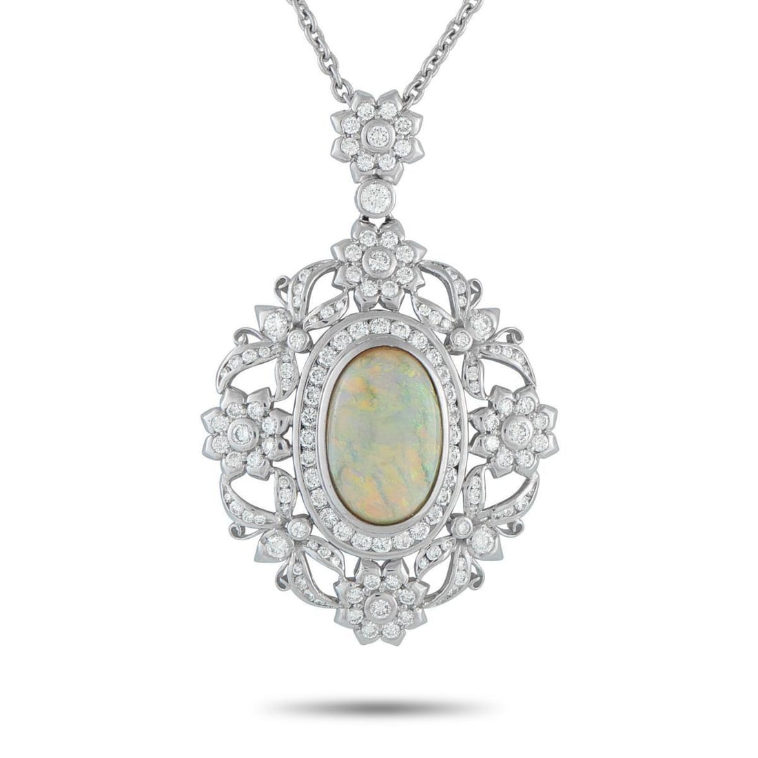 PLATINUM 2.30CT DIAMOND AND OPAL PENDANT NECKLACE (1 of 4)