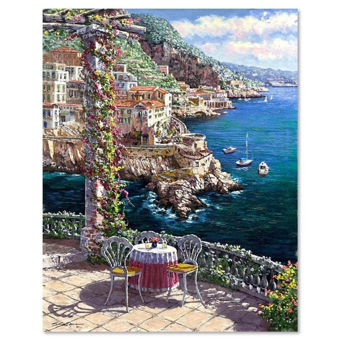 Sam Park, "Amalfi Vista" Hand Embellished Limited Edition Printer's Proof on Canvas (30" x 24"),: Amalfi Vista is a hand embellished limited edition printer's proof on stretched canvas by Sam Park, numbered 1/5 and hand signed by the artist. Includes Letter of Authenticity. Measures approx. 30" x