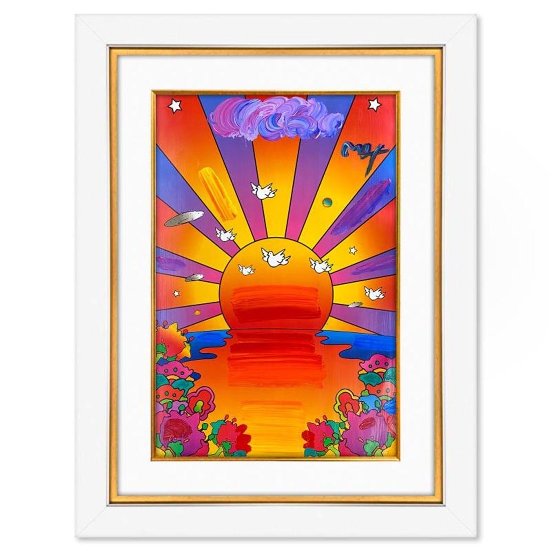 Peter Max, "Sunrise 2000" Framed One-of-a-Kind Mixed Media, Hand Signed with Registration Number (1 of 2)