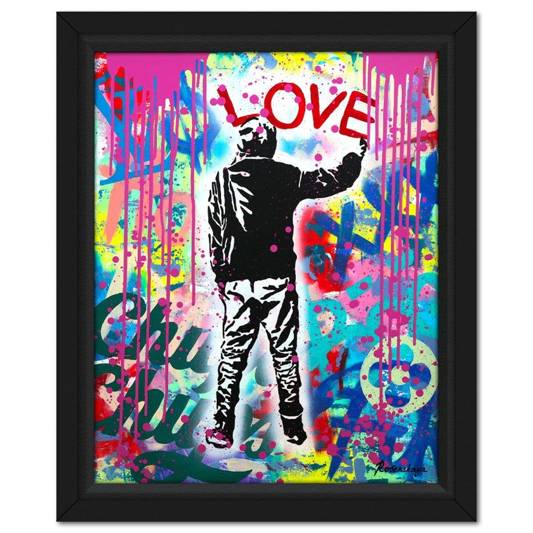 Nastya Rovenskaya- Original Oil on Canvas "Love Rebellion": Artist: Nastya Rovenskaya. Medium: Original Oil on Canvas. Title: Love Rebellion. Size: 30" x 40". Measures approx. 35" x 29" (framed). Signature: Hand signed. Certificate of Authenticity: Is included