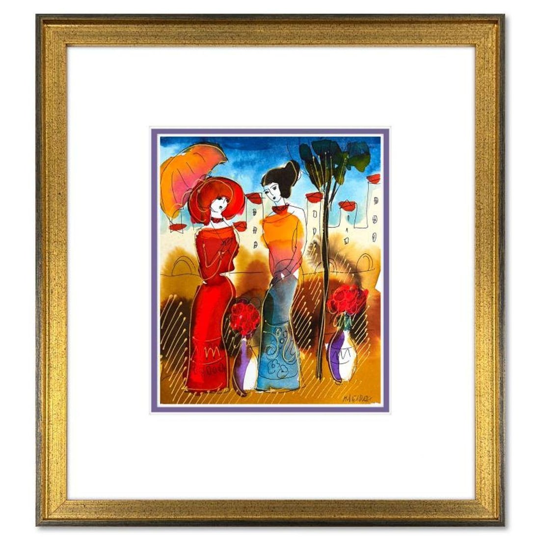 Moshe Leider, Framed Original Mixed Media Watercolor Painting, Hand Signed with Letter of (1 of 2)