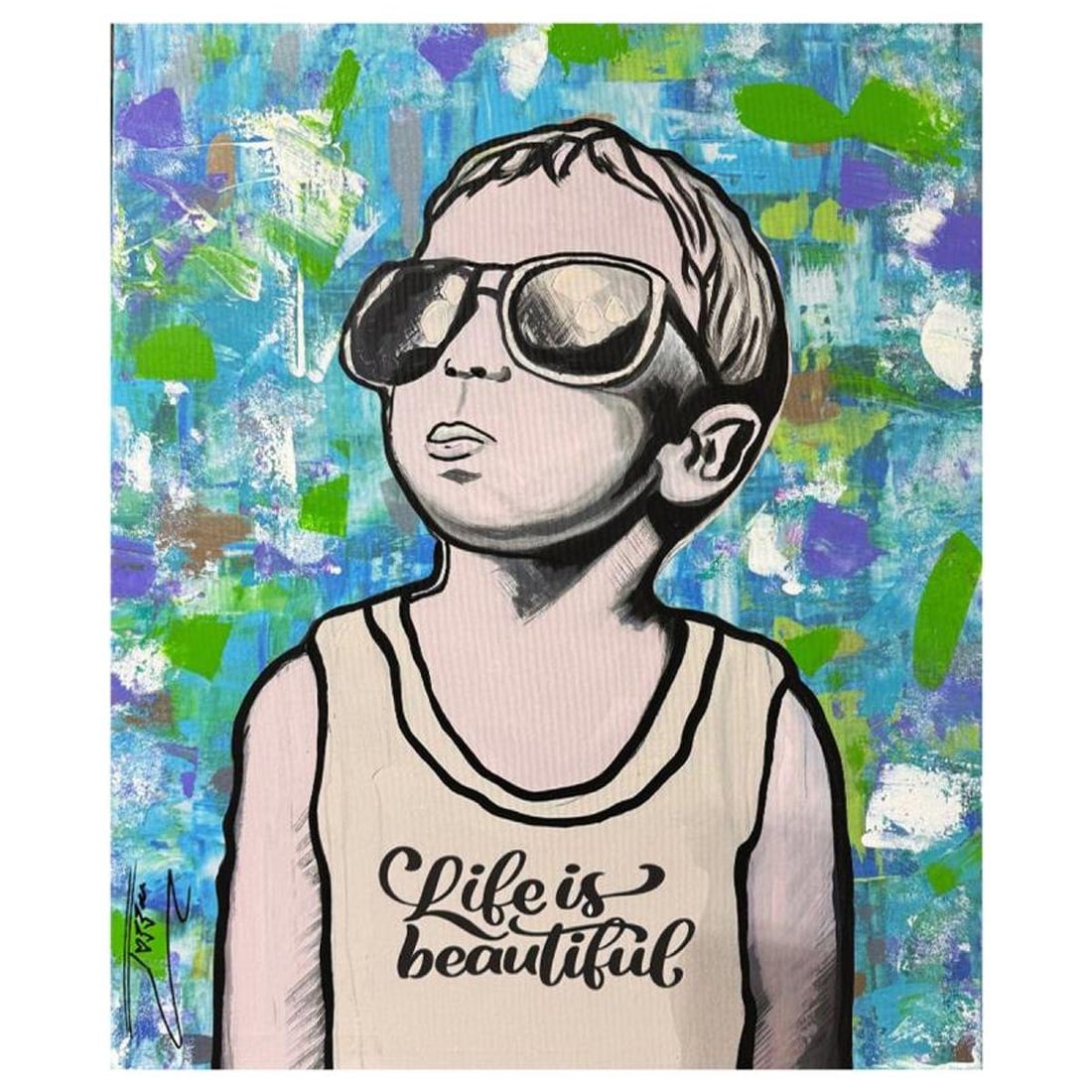 Jozza, "Beautiful Life" Unique Mixed Media on Canvas, Hand Signed Inverso with Letter of: Beautiful Life is a unique mixed media acrylic on gallery wrapped canvas by Jozza. This piece is hand signed and titled in verso. Includes Letter of Authenticity. Measures approximately 30" x 24" (ima
