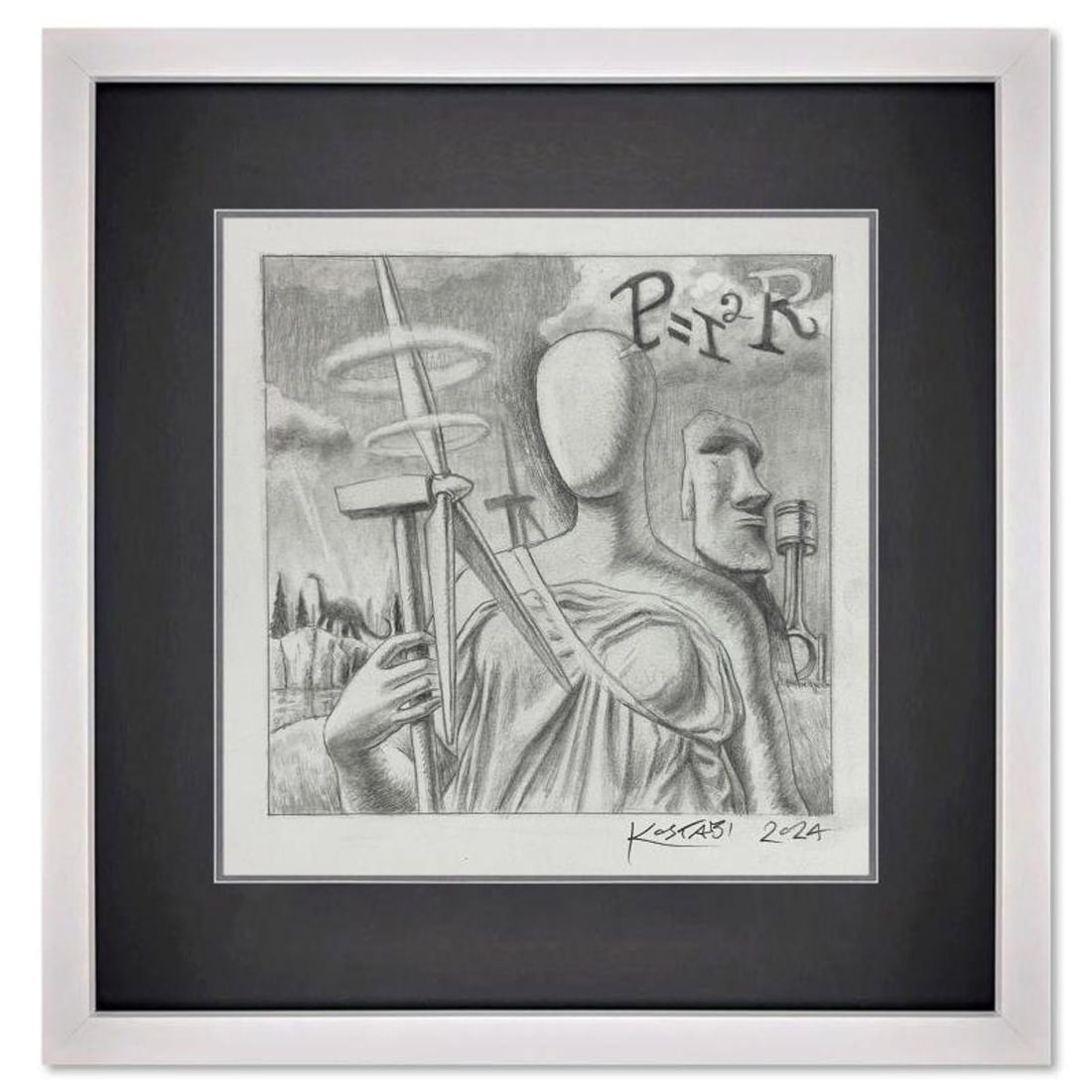 Mark Kostabi, "Energy Continuum" Framed Original Drawing on Paper, Hand Signed with Certificate of: Energy Continuum is an original drawing on paper by Mark Kostabi, hand signed by the artist. This piece comes custom framed. Includes Certificate of Authenticity. Measures approx. 13" x 12.5" (frame),