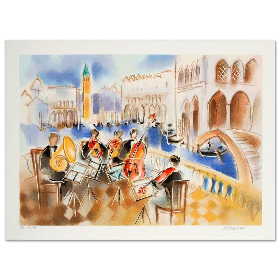 Summer Sonata Limited Edition Serigraph by Michael Rozenvain, Numbered and Hand Signed with: Michael Rozenvain's remarkable art piece is full of rich color and entertaining artistry! "Summer Sonata" is a limited edition serigraph on paper, numbered and hand signed by Rozenvain. Includes Certi