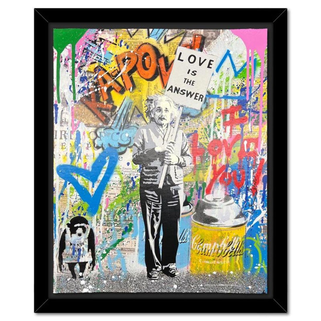 Mr. Brainwash, "Einstein" Framed Mixed Media Original, Hand Signed with Certificate of Authenticity.: Einstein is a mixed media original on deckle edge paper by Mr. Brainwash, hand signed inverso and bearing the thumbprint of the artist. This piece comes custom framed. Includes Certificate of