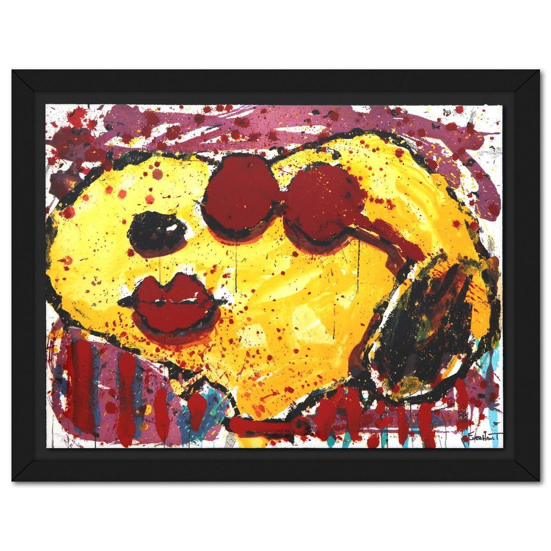 Tom Everhart- Hand Pulled Original Lithograph "Very Cool Dog Lips in Brentwood": Artist: Tom Everhart. Medium: Hand Pulled Original Lithograph. Title: Very Cool Dog Lips in Brentwood. Size: 22" x 30". Measures approx. 27" x 35" (framed). Signature: Hand signed and numbered. Certif