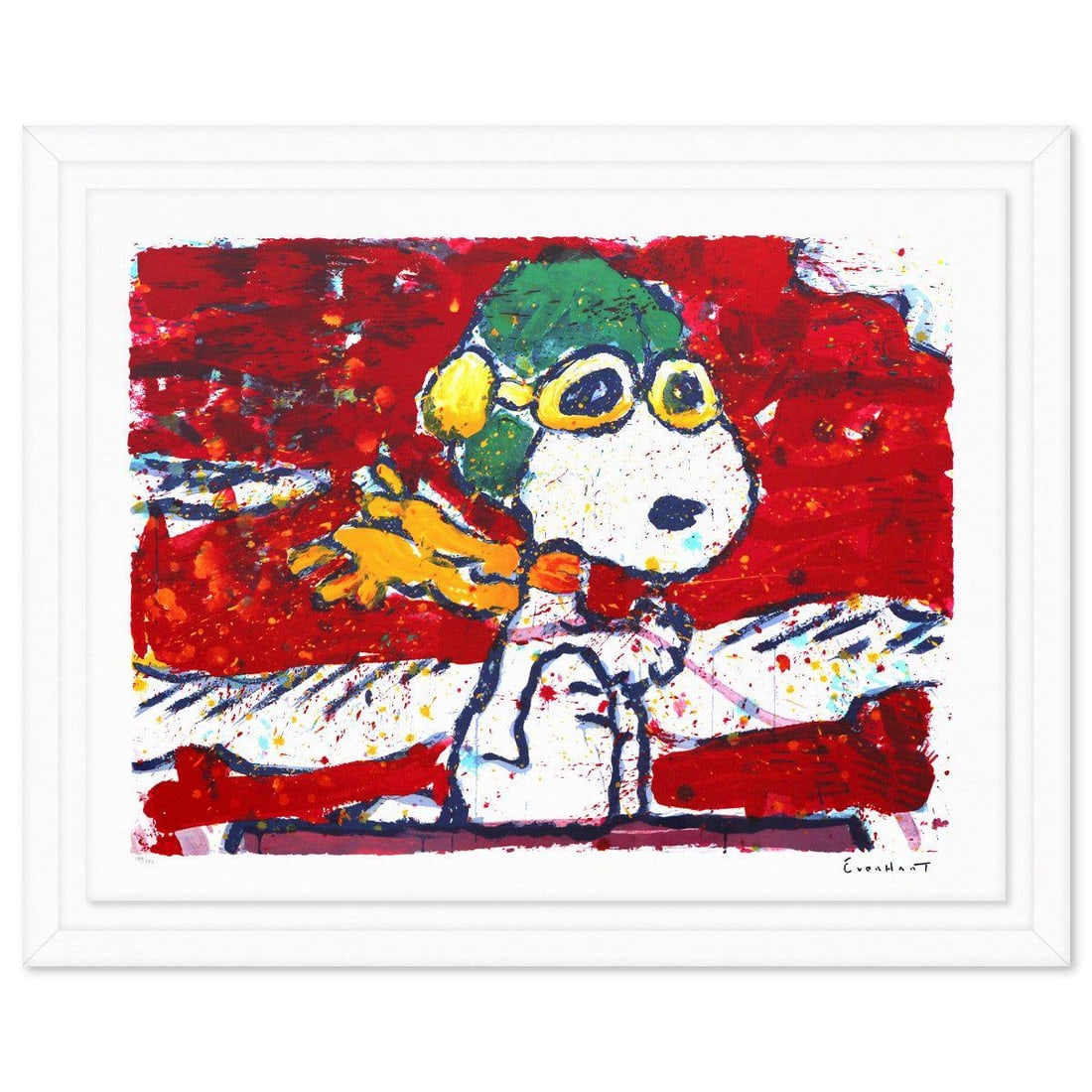 Tom Everhart- Hand Pulled Original Lithograph "Low Fat Meal Over Santa Monica": Artist: Tom Everhart. Medium: Hand Pulled Original Lithograph. Title: Low Fat Meal Over Santa Monica. Size: 28" x 37". Measures approx. 33" x 41" (framed). Signature: Hand signed and numbered. Certifi