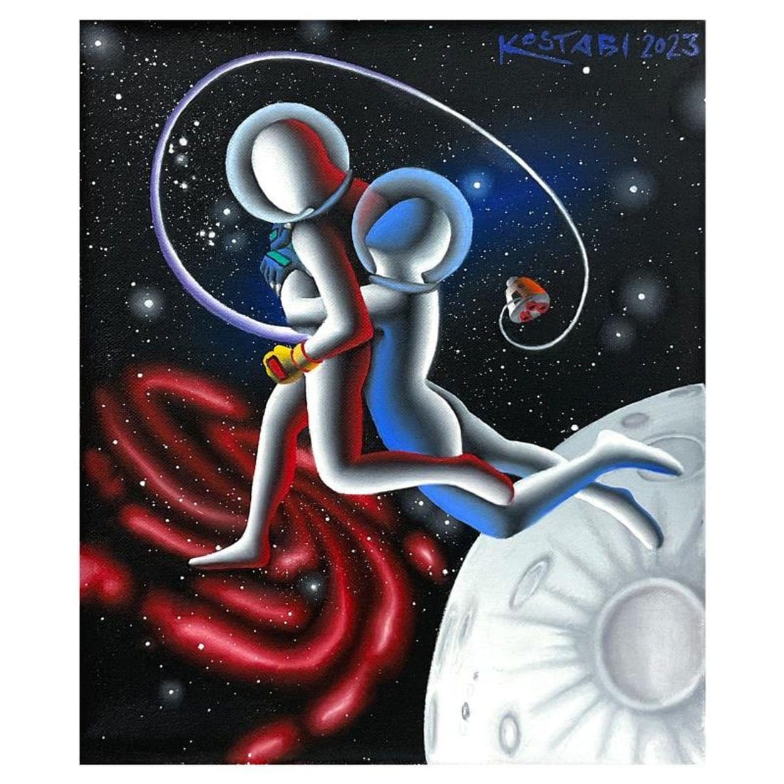 Mark Kostabi, "I Just Need Some Space" Original Oil Painting on Canvas, Hand Signed with Certificate: I Just Need Some Space is an original oil painting on canvas by Mark Kostabi, hand signed by the artist. Includes Certificate of Authenticity. Measures approx. 12" x 10" (image).
