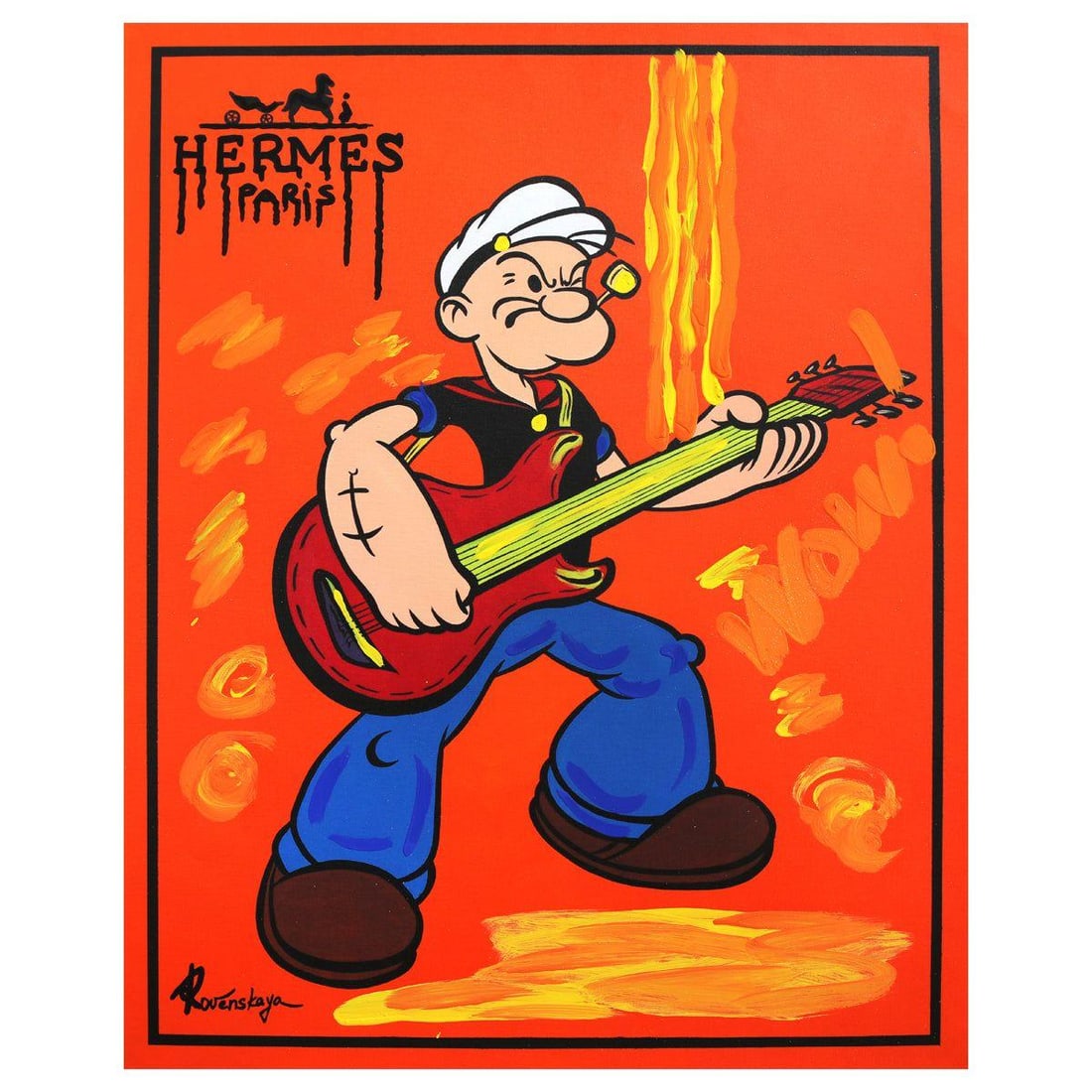 Nastya Rovenskaya- Mixed Media "Rocking Sailor": Artist: Nastya Rovenskaya. Medium: Mixed Media. Title: Rocking Sailor. Size: 30" x 24". Signature: Hand signed. Certificate of Authenticity: Is included. Reference#: 37293.