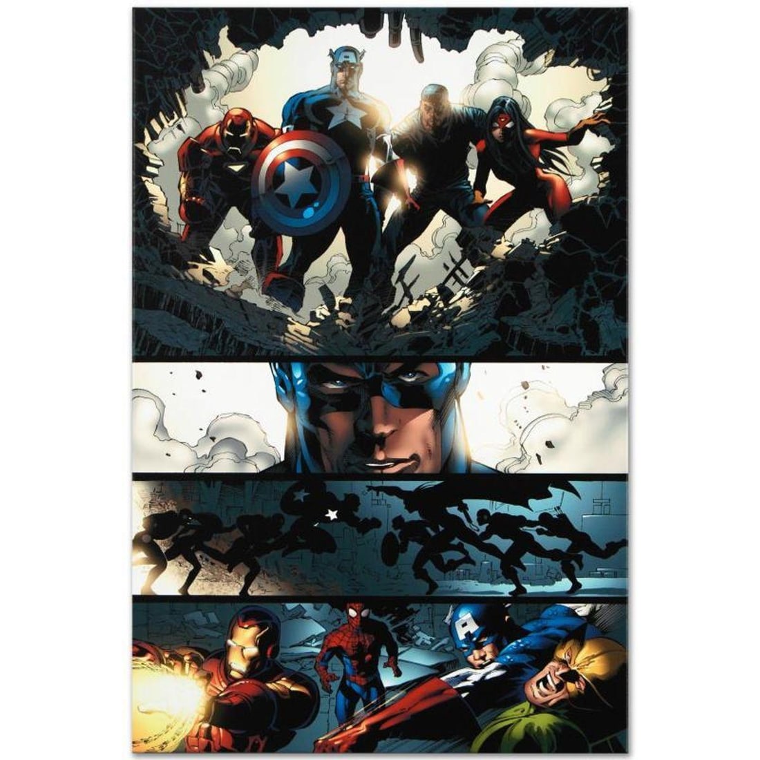 Marvel Comics "Amazing Spider-Man #523" Numbered Limited Edition Giclee on Canvas by Mike Deodato: A piece of comic book history, this limited edition, from original art by Mike Deodato Jr., depicts Captain America, Luke Cage, Spider Woman, and Iron Man. Brazilian artist Mike Deodato Jr. has become