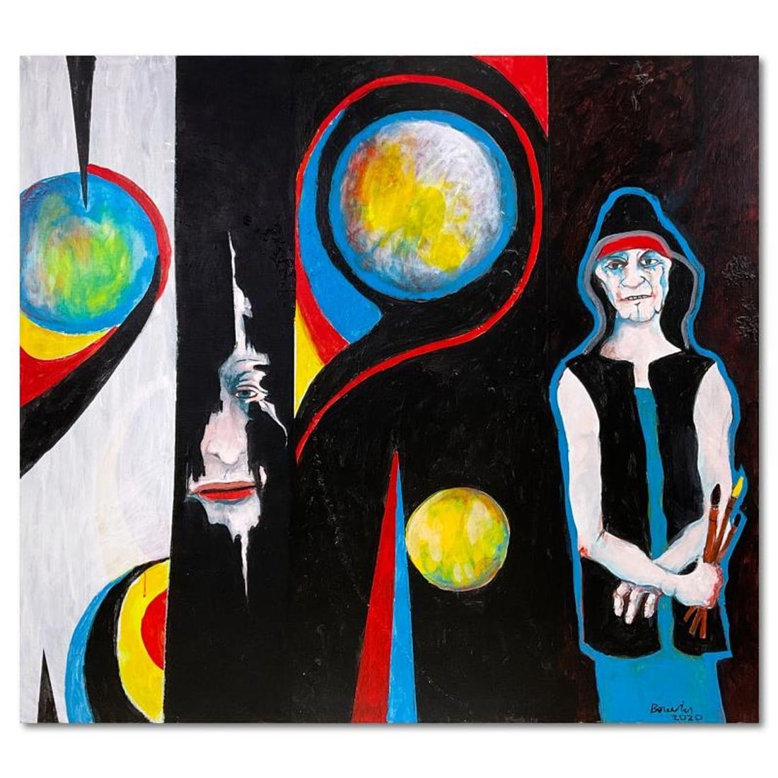 Milton Berwin (1925-2023), Original Painting on Canvas (45" x 50"), Hand Signed with Letter of: This is an original painting on stretched canvas by Milton Berwin (1925-2023), hand signed by the artist. Includes Letter of Authenticity. Measures approx. 45" x 50" (image).