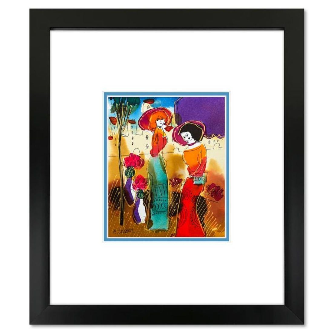 Moshe Leider, Framed Original Mixed Media Watercolor Painting, Hand Signed with Letter of: This is an original mixed media watercolor painting on paper by Moshe Leider. Hand signed by the artist, this piece comes custom framed and includes a Letter of Authenticity. Measures approximately 15