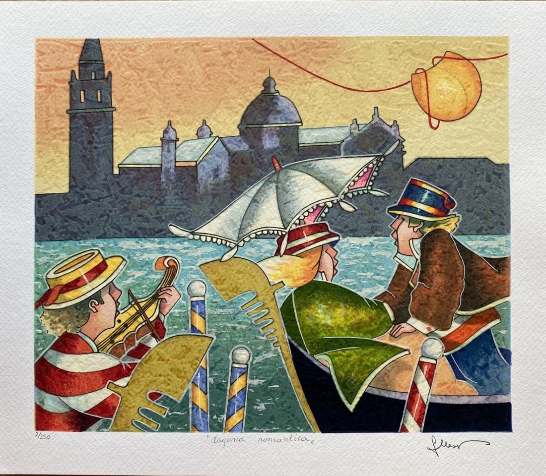 Francesco Nesi- Original Serigraph on Paper "LAGUNA ROMANTICA": Artist: Francesco Nesi. Medium: Original Serigraph on Paper. Title: LAGUNA ROMANTICA. Size: 12" x 14". Signature: Hand Signed and Numbered by the Artist. Certificate of Authenticity: Is Included. Refe