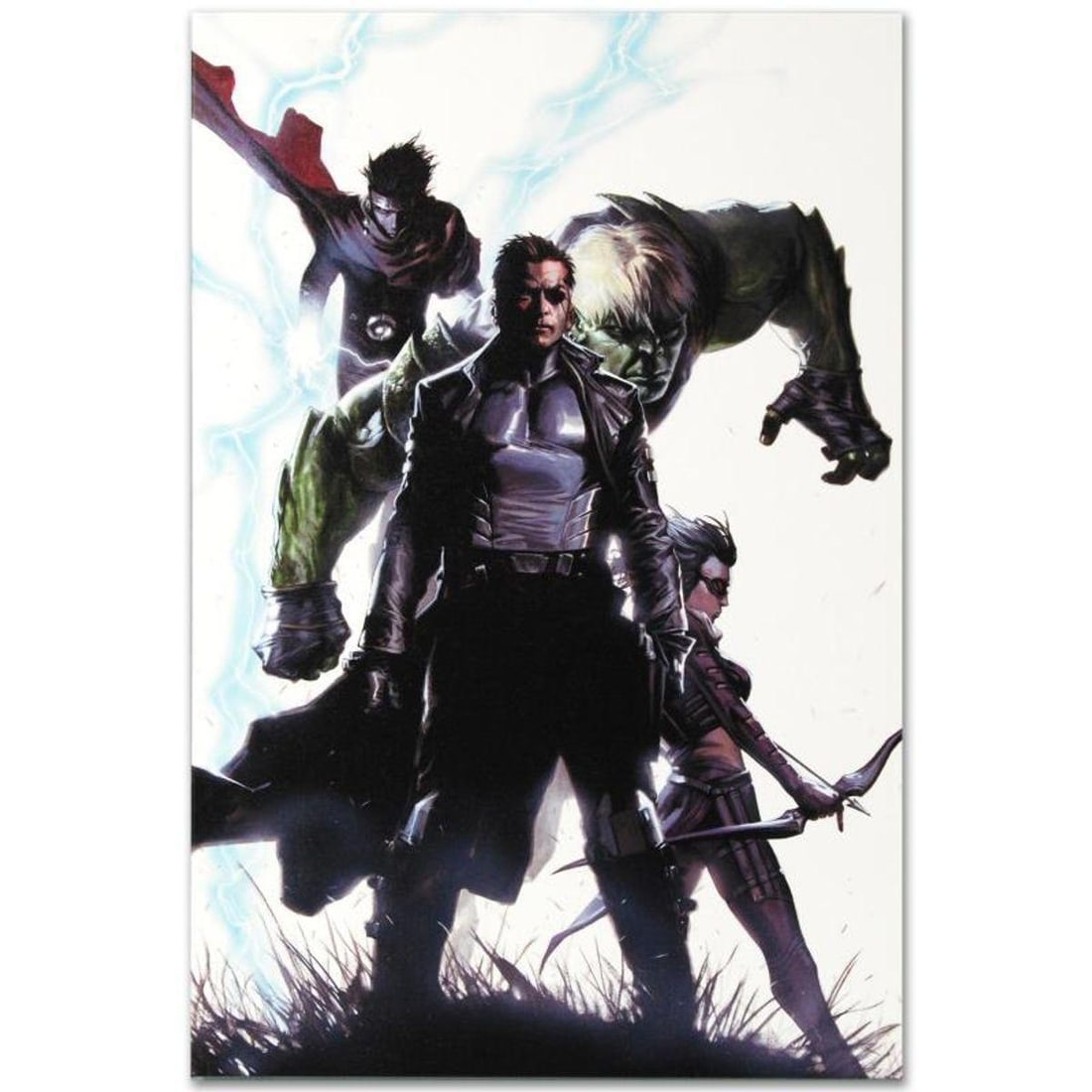 Marvel Comics "Secret Invasion #4" Numbered Limited Edition Giclee on Canvas by Gabriele Dell'Otto: A piece of comic book history, this limited edition, from original art by Gabriele Dell'Otto, depicts the heroic Nick Fury, Wiccan, and Hulkling. In 1998 Dell'Otto started collaborating with the Europ