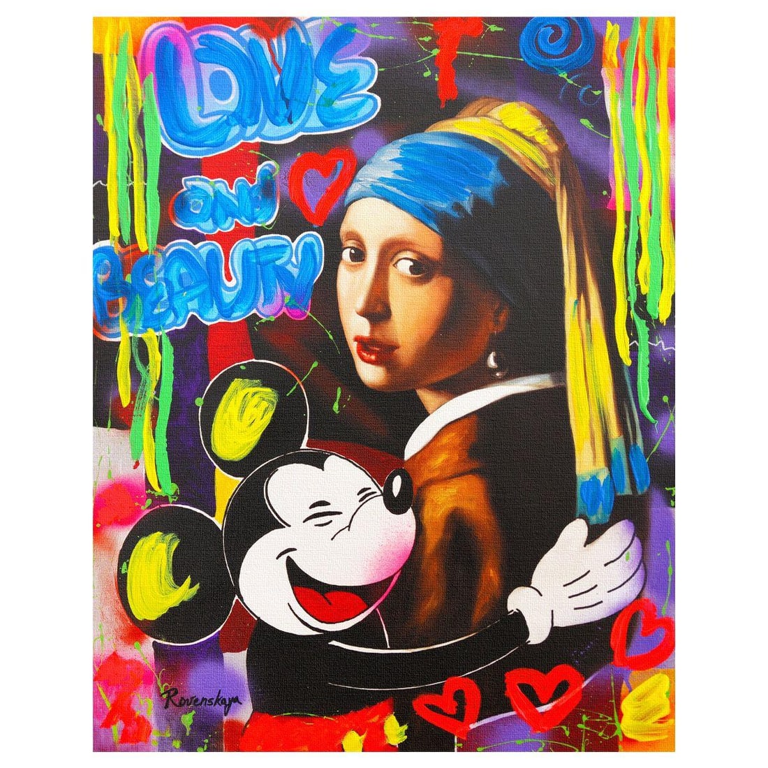 Nastya Rovenskaya- Original Mixed Media on Canvas "Classic Love I": Artist: Nastya Rovenskaya. Medium: Original Mixed Media on Canvas. Title: Classic Love I. Size: 20" x 16". Signature: Hand Signed by the artist. Certificate of Authenticity: From the publisher.