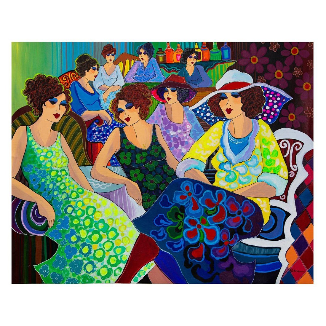 Patricia Govezensky- Original Acrylic on Canvas "Afternoon Whispers at the Salon" (1 of 2)