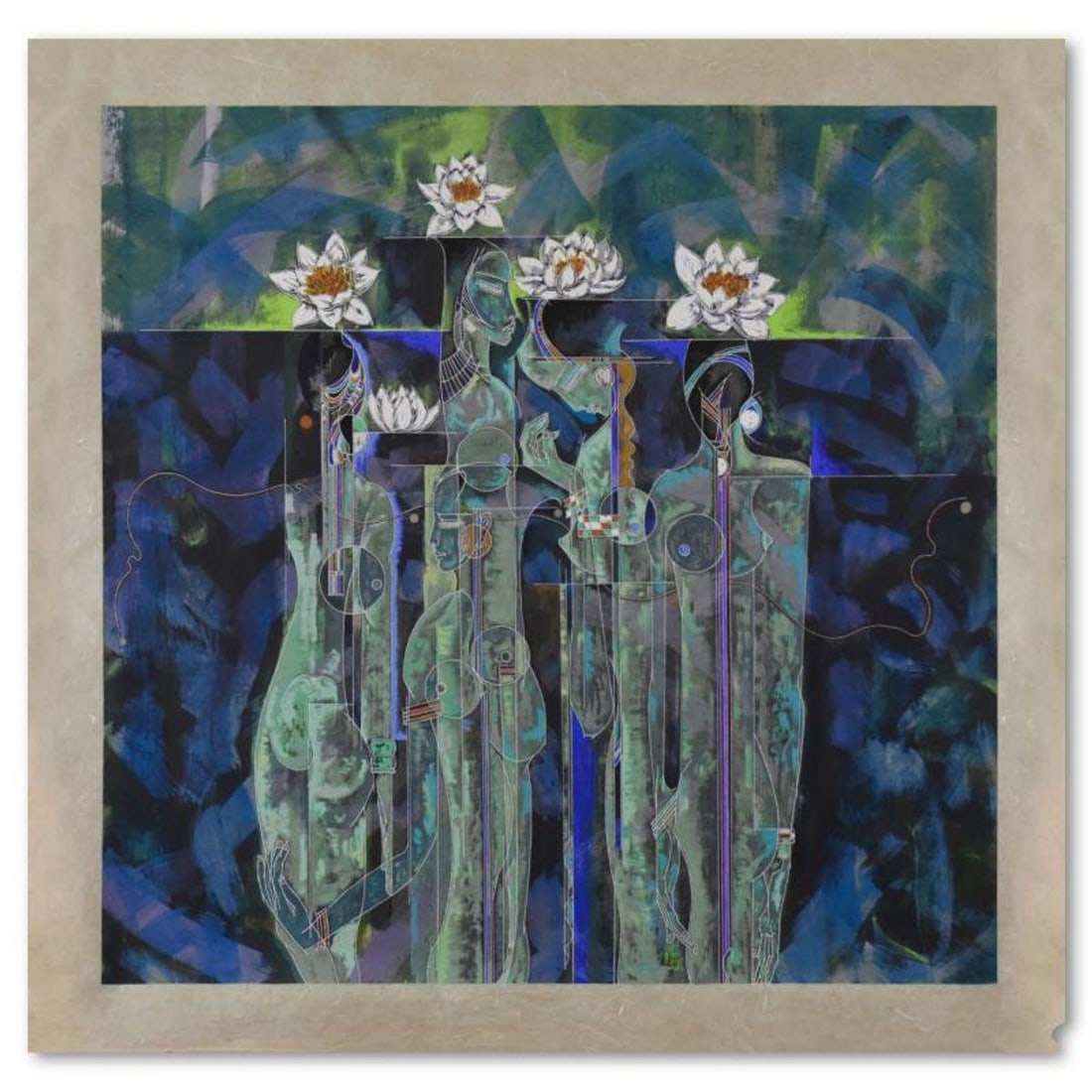 Lu Hong, "Lotus" Limited Edition Serigraph on Rice Paper, Numbered and Hand Signed with Letter of: Lotus is a limited edition serigraph on rice paper by Lu Hong, numbered and hand signed by the artist. Includes Letter of Authenticity. Measures approx. 38.5" x 37.5" (with border), 33" x 32" (image).