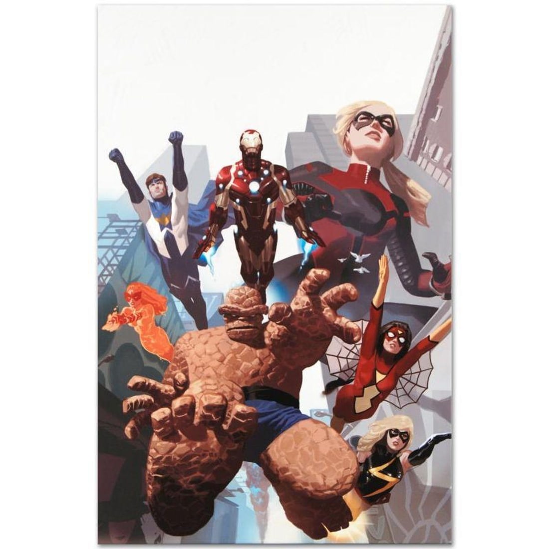 Marvel Comics "I Am An Avenger #4" Numbered Limited Edition Giclee on Canvas by Daniel Acuna with: A piece of comic book history, this limited edition, from original art by Daniel Acuna, depicts Thing, Spider Woman, , Ms. Marvel, Iron Man, Stature, Justice, and Firestar. Spanish artist Daniel Acuna