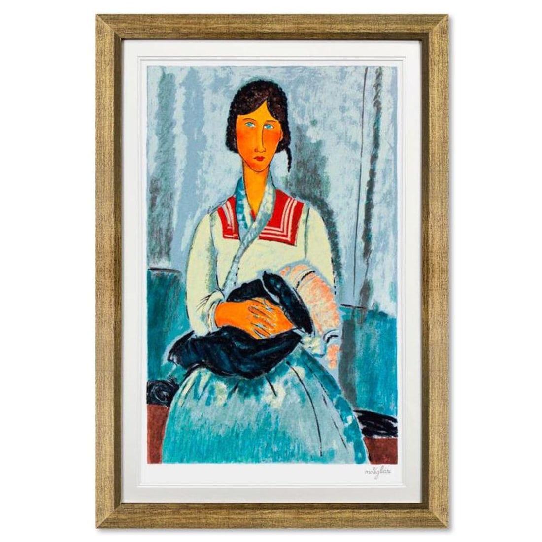 Amedeo Modigliani (1884-1920), "Zingara Con Bambino" Framed Limited Edition Serigraph with Letter of: Zingara Con Bambino is a framed limited edition serigraph on paper by Amedeo Modigliani. The piece is plate signed and comes with a letter of authenticity. Measures approximately 27" x 25" (frame), 16