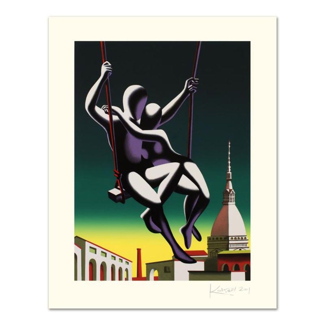 Mark Kostabi, "Above The World" Limited Edition Serigraph, Numbered and Hand Signed with: Above The World is a limited edition serigraph on paper, numbered and hand signed by Kostabi. Includes Certificate of Authenticity! Measures approx. 27.5" x 35.5" (with border), 21.5" x 29.5" (image).
