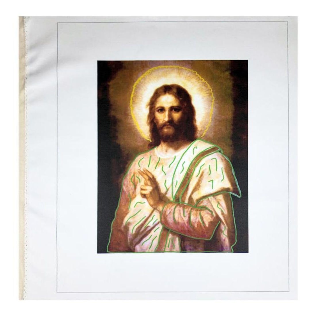 Steve Kaufman (1960-2010), "Jesus Peace (State 2)" Hand Signed and Numbered Limited Edition Hand: Jesus Peace (State 2) is limited edition hand pulled silkscreen unique mixed media on canvas by Andy Warhol protege Steve Kaufman (1960-2010). This piece is numbered and hand signed inverso and includ