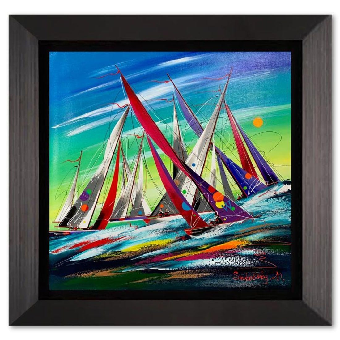 Natalia Sinkovsky, Framed Hand Signed Original Painting on Canvas with Letter Authenticity.: This is a custom framed original acrylic painting on canvas by Natalia Sinkovsky. Hand signed by the artist, the piece includes letter of authenticity. Measures approximately 33" x 33" (framed), 28" x