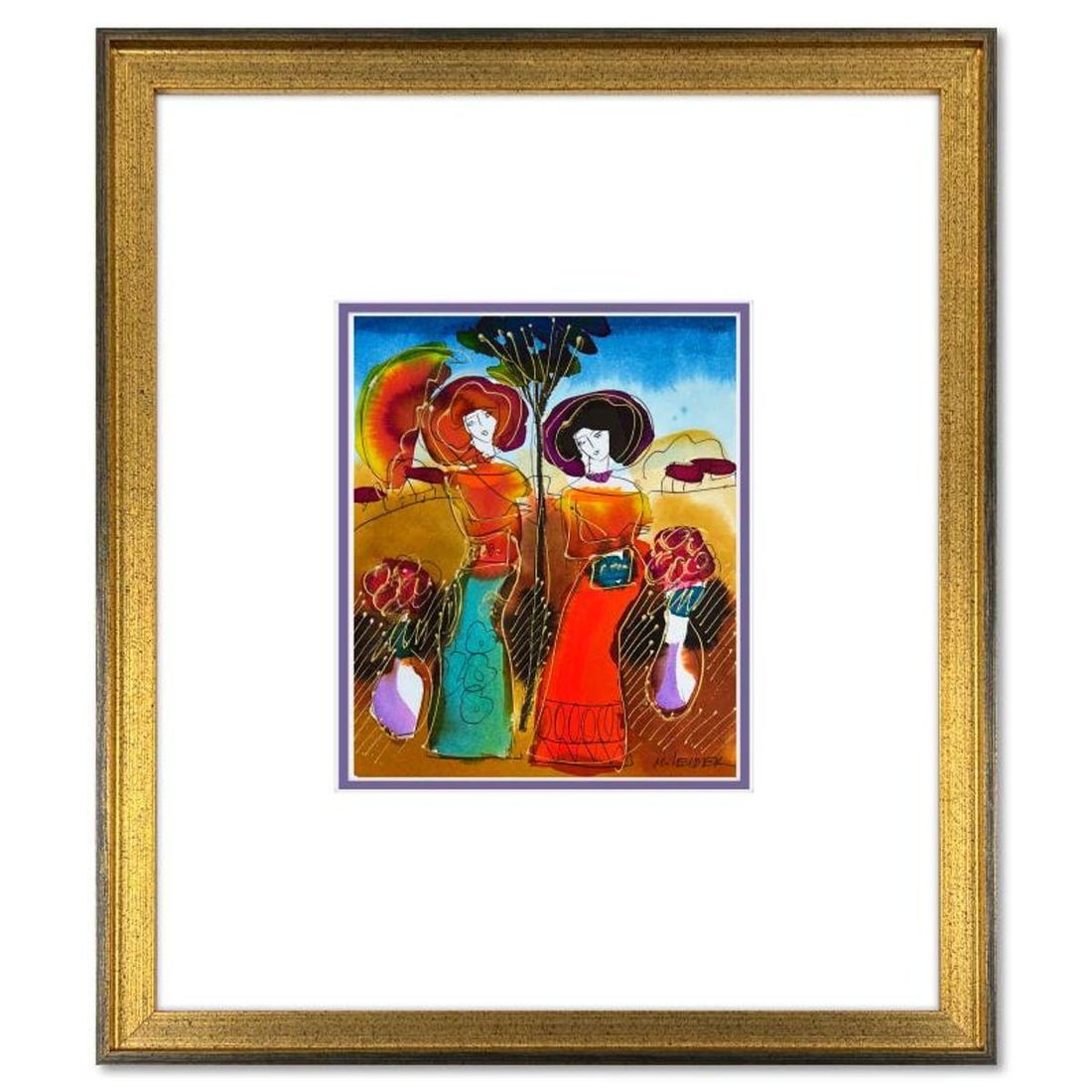 Moshe Leider, Framed Original Mixed Media Watercolor Painting, Hand Signed with Letter of (1 of 2)