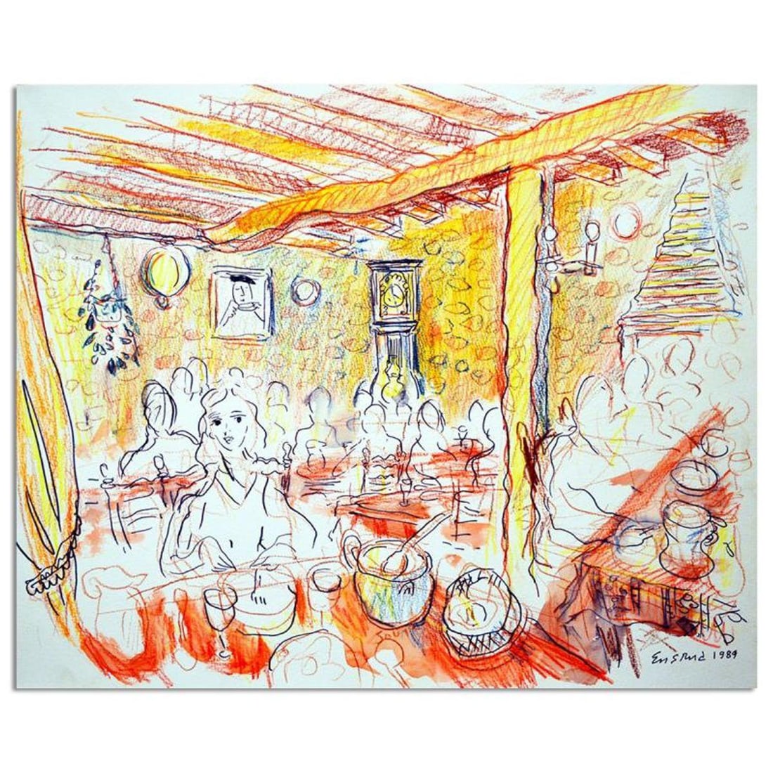 Wayne Ensrud, "La Ferme Restaurant In Perigord, France" Mixed Media Original Artwork with COA.: La Ferme Restaurant In Perigord, France is an original Mixed Media on Paper by Wayne Ensrud. The piece is hand signed by the artist and comes with a Certificate of Authenticity. Measures