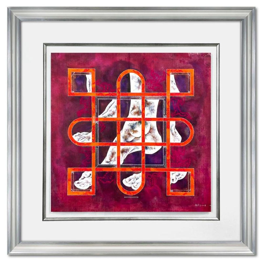 Lu Hong, "Ashtamangala Dravya - Knot" Framed Original Mixed Media Painting, Hand Signed with Letter: Ashtamangala Dravya - Knot is an original mixed media painting on paper by Lu Hong, hand signed by the artist. This piece comes custom framed. Includes Letter of Authenticity. Measures approx. 31" x