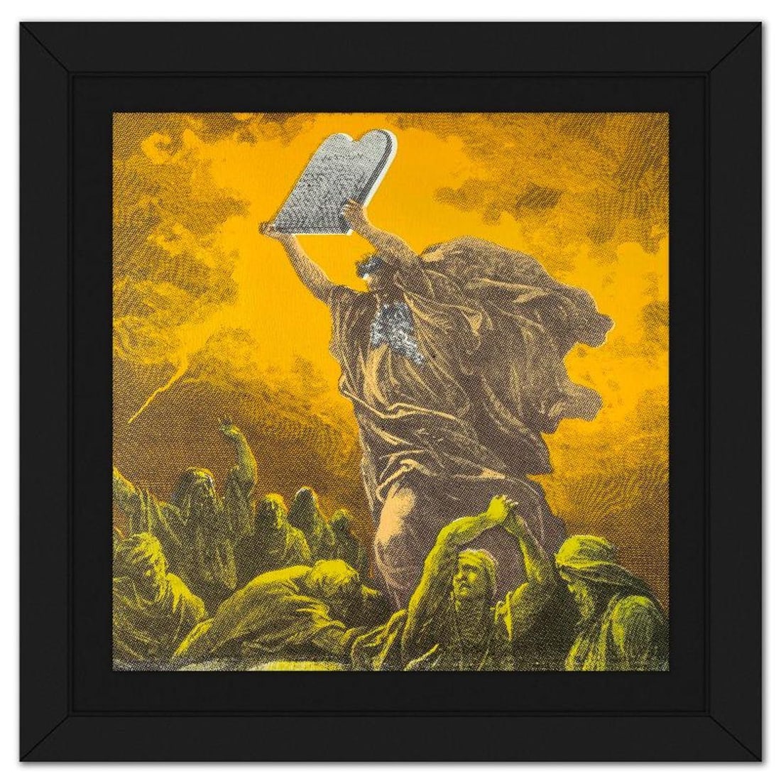 Steve Kaufman (1960-2010), "Moses & the Ten Commandments" Framed Hand Embellished Limited Edition: Moses & the Ten Commandments is a hand embellished limited edition silkscreen on canvas by Andy Warhol protege, Steve Kaufman (1960-2010), numbered AP 17/50 inverso and hand signed by the artist.