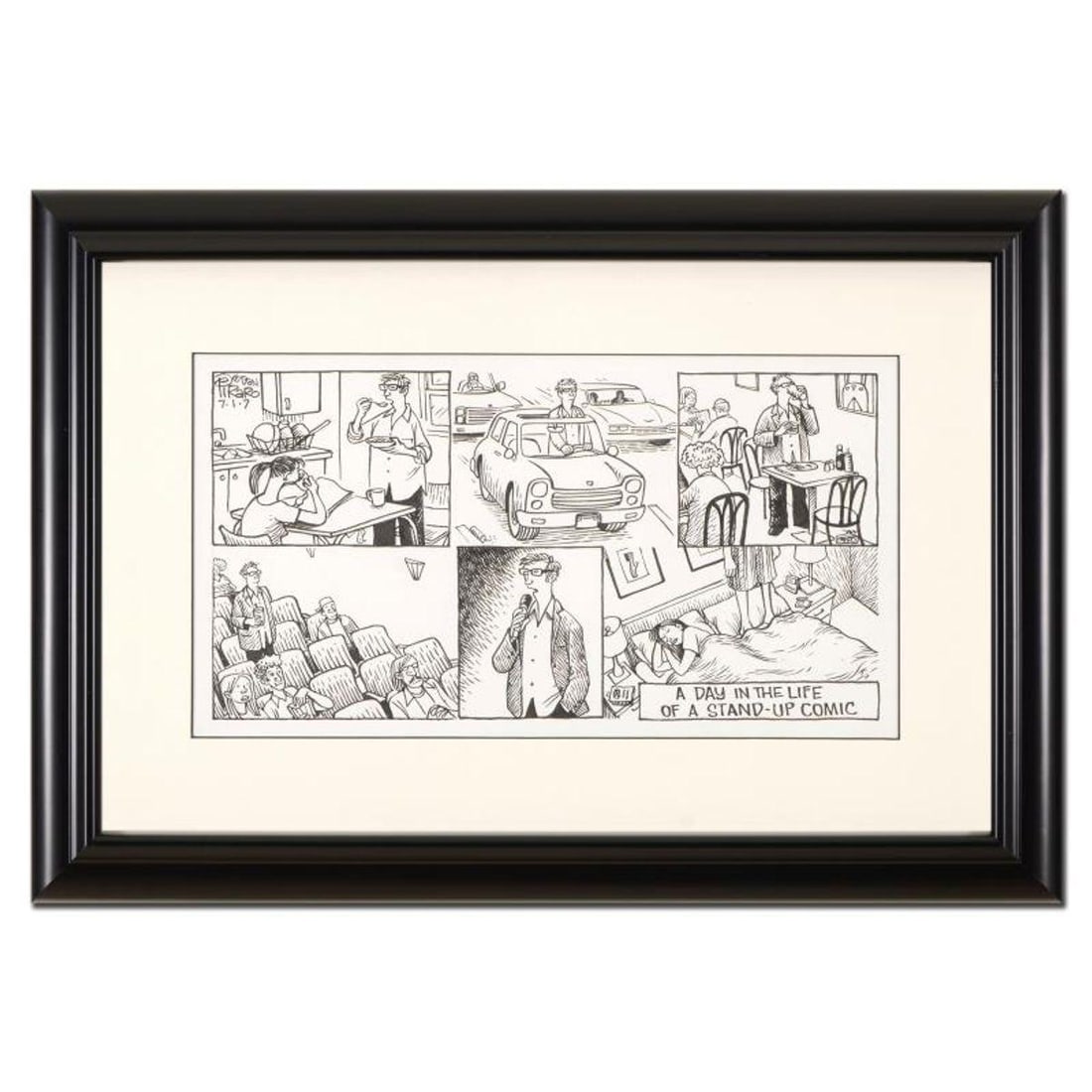 Bizarro, "A Day in a Life of a Stand Up Comic" is a Framed Original Pen & Ink Drawing by Dan Piraro, (1 of 2)