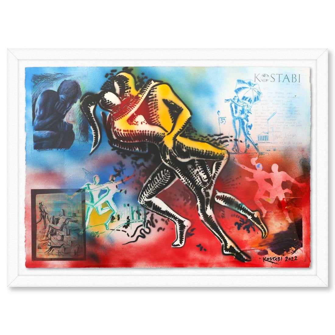 Mark Kostabi- Original Mixed Media on Paper "Strategic Moves" (1 of 3)