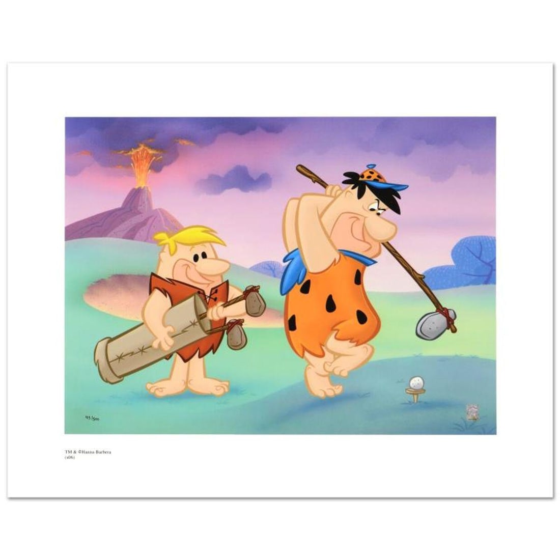 Fred and Barney Golfing Limited Edition Giclee from Hanna-Barbera, Numbered with Hologram Seal and: Fred and Barney Golfing is a limited edition giclee on paper from Hanna-Barbera, numbered with hologram seal of Authenticity. Also, includes Certificate of Authenticity! Measures approx. 20" x 16"
