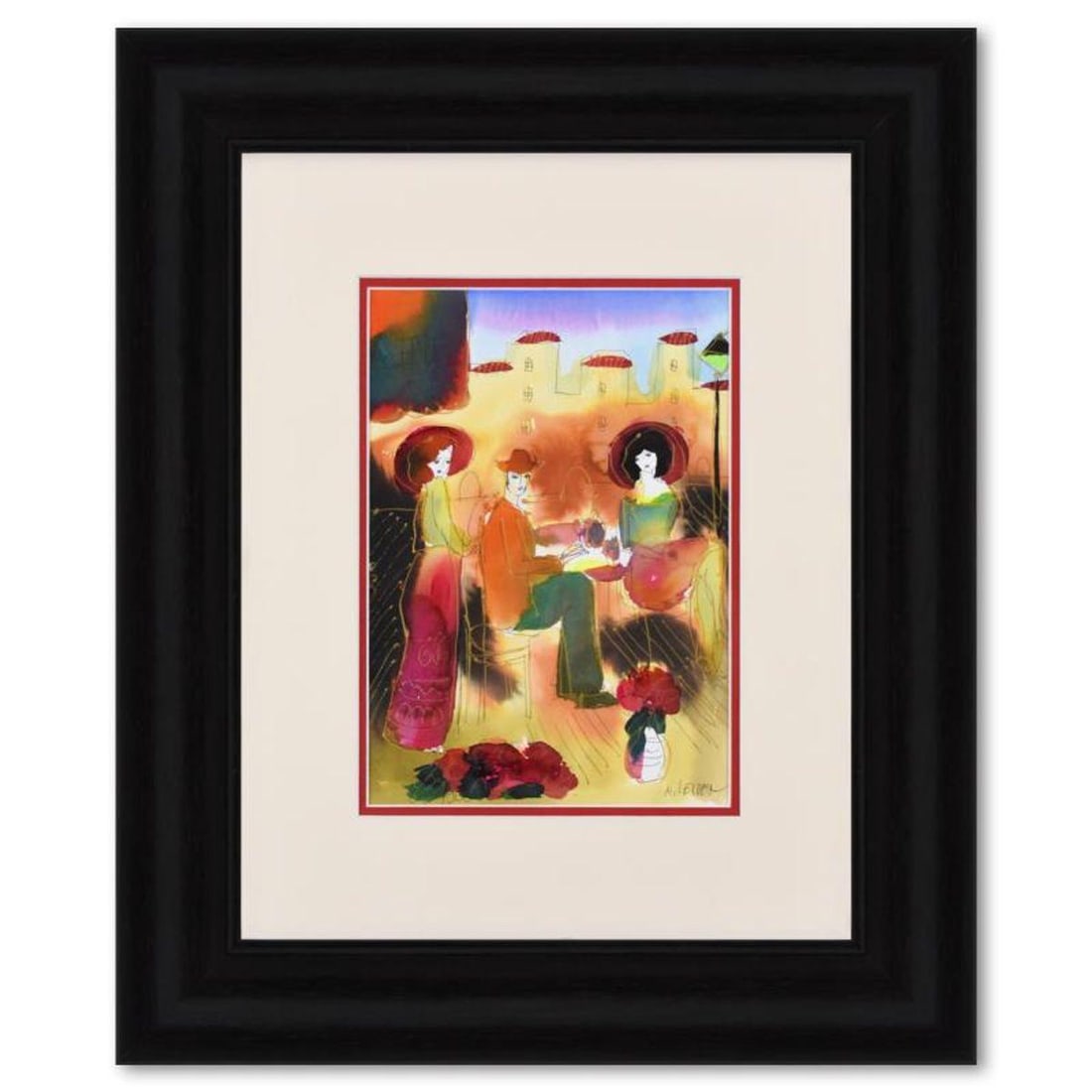 Moshe Leider, Framed Original Mixed Media Watercolor Painting, Hand Signed with Letter of: This is an original mixed media watercolor painting on paper by Moshe Leider, hand signed by the artist. This piece comes custom framed. Includes Letter of Authenticity. Measures approx. 19" x 23" (fr