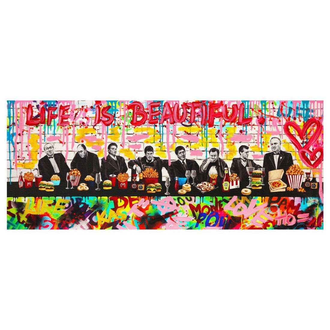 Nastya Rovenskaya- Original Mixed Media on Canvas "The Last Meal": Artist: Nastya Rovenskaya. Medium: Original Mixed Media on Canvas. Title: The Last Meal. Size: 16" x 40". Signature: Hand signed. Certificate of Authenticity: Is included. Reference#: 80701.