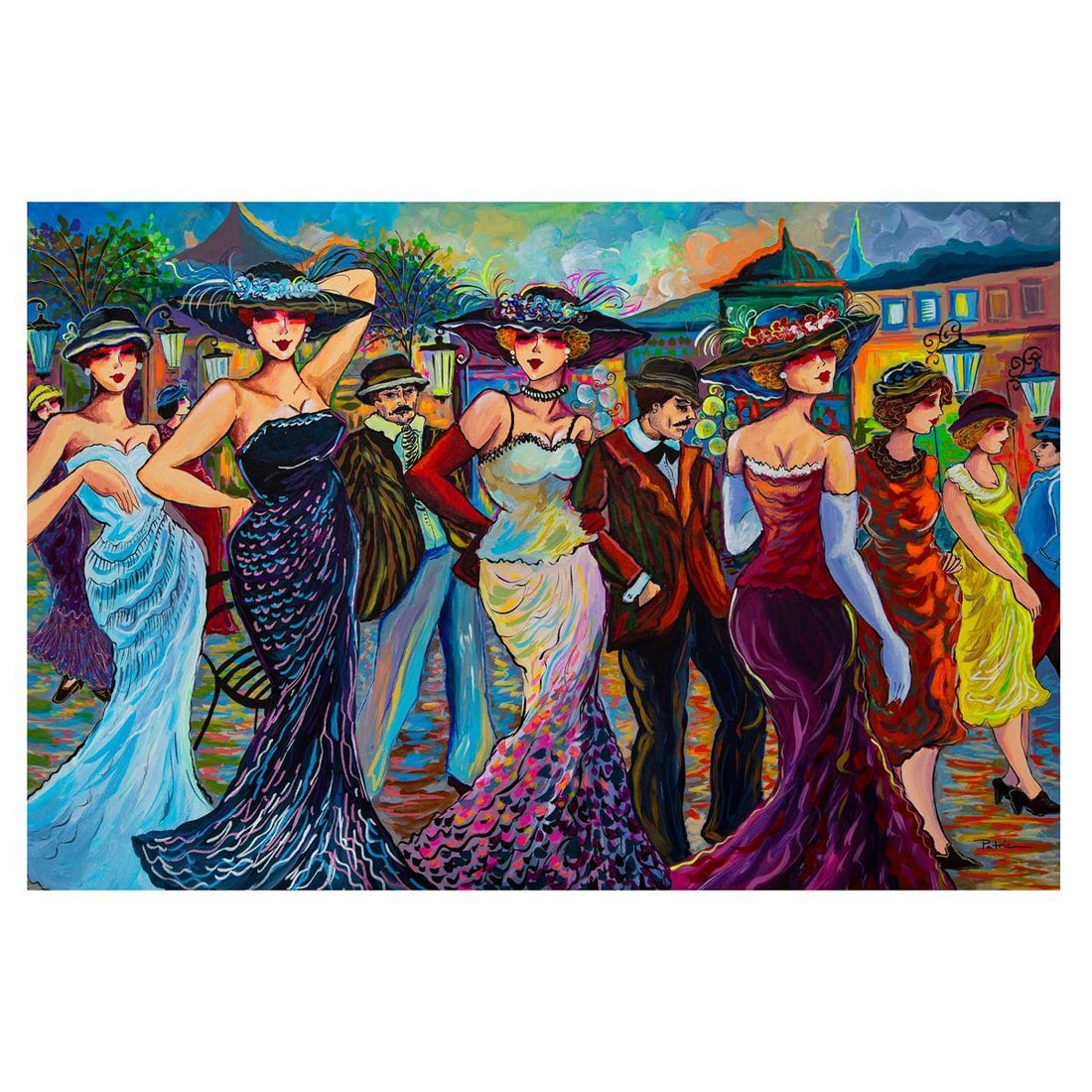 Patricia Govezensky- Original Acrylic on Canvas "Paris Cafe Society": Artist: Patricia Govezensky. Medium: Original Acrylic on Canvas. Title: Paris Cafe Society. Size: 24" x 36". Signature: Hand Signed by the Artist. Certificate of Authenticity: Is included. Reference#:
