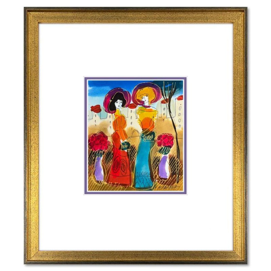 Moshe Leider, Framed Original Mixed Media Watercolor Painting, Hand Signed with Letter of (1 of 2)