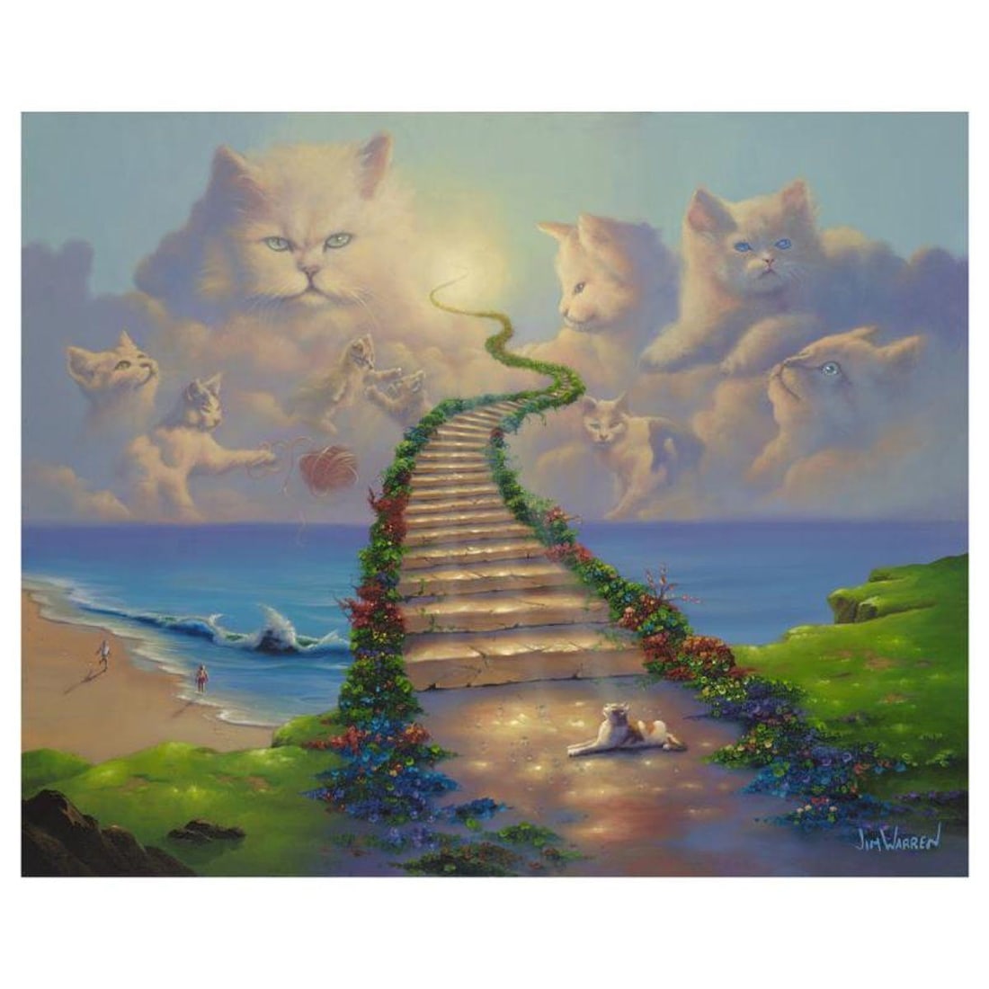 Jim Warren, "All Cats go to Heaven" Hand Signed, Artist Embellished AP Limited Edition Giclee on: All Cats go to Heaven is an AP numbered, artist embellished limited edition giclee on canvas by Jim Warren. The piece is hand signed and accompanied by a letter of authenticity. Measures approximately