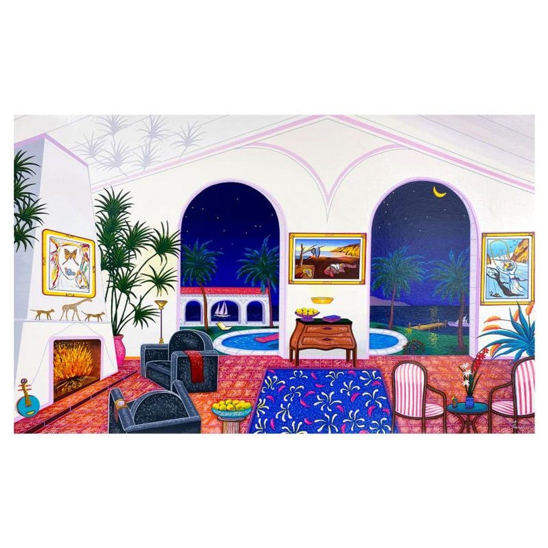 Fanch Ledan, "Interior with Salvador Dali" Limited Edition Serigraph on Canvas, AP Numbered Inverso: Interior with Salvador Dali is a limited edition serigraph on canvas by Fanch, AP numbered inverso and hand signed by the artist. Includes Letter of Authenticity. Measures approx. 23" x 37" (image). T