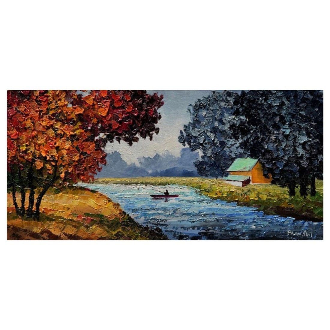 Alexander Antanenka, "Fishing Story" Hand Signed Original Painting on Canvas with Letter of: Fishing Story is an original oil painting on stretched canvas by Alexander Antanenka. Hand signed by the artist, the piece comes with a letter of authenticity. Measures approximately 12" x 24" (image)
