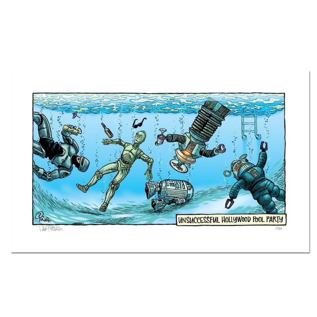 Bizarro, "Pool Party" Numbered Limited Edition Hand Signed by creator Dan Piraro; Letter of: Pool Party is a limited edition giclee on paper by Dan Piraro, creator of the critically acclaimed and award winning comic strip, Bizarro! This piece is numbered and hand signed by the artist and incl